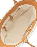 Leaf Appliqué Straw Tote, Natural 
