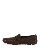 Contrast-Stitch Suede Penny Driver, Chocolate