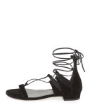 Tieup Suede Flat Gladiator Sandal, Black