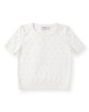 Short-Sleeve Polka-Dot Pullover Sweater, Ivory, Size 8-14