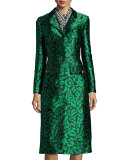 Leopard Jacquard A-Line Coat, Navy/Green
