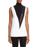 Pierced Leather-Stripe Sleeveless Tunic, White/Black
