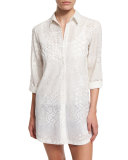 Tanisha Embroidered Button-Front Tunic, White