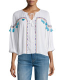 Bacoor Embroidered Blouson Top, White