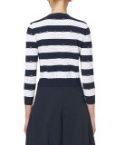 Nautical-Stripe 3/4-Sleeve Cardigan, Navy/White