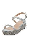 Cataconico Patent 60mm Wedge Red Sole Sandal, White
