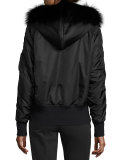 Hooded Fur-Trim Tech Jacket, Black