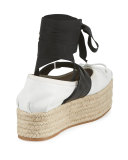 Ankle-Wrap Platform Espadrille Flat, Bianco/Nero