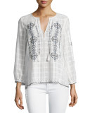Lemay Embroidered Split-Neck Top