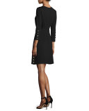 3/4-Sleeve Ponte A-Line Dress, Black