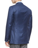 Box-Check Wool Two-Button Sport Coat, Blue/Gray