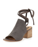 Natalina Suede Ankle-Tie Sandal, Carbone