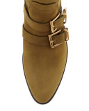 Suede Buckle Mid-Calf Boot, Dark Khaki