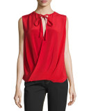 Draped-Front Sleeveless Blouse, Red