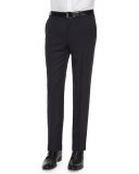 Flat-Front Wool Trousers, Navy