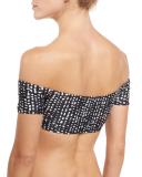 Dot-Print Off-the-Shoulder Bardot Swim Top, Black