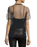 Kebede Embellished Mesh T-Shirt, Black