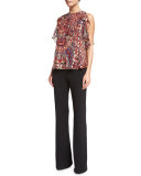 Sleeveless Paisley Tiered Ruffle Tank, Kennedy Metallic