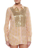 Lamu Printed Sequined Silk Blouse