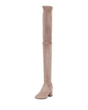 Stretch Suede Over-The-Knee Boot, Poudre