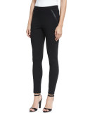 Trina Zip-Pocket Slim-Leg Pants, Black