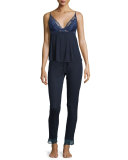 Noor Lace Jersey Camisole, Navy