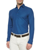 Huck Lace Long-Sleeve Polo Shirt, Blue