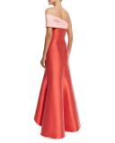 Two-Tone Stretch Jacquard Mermaid Gown, Coral