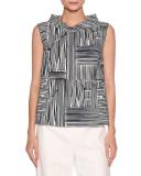 Audrey Line-Print Sleeveless Top, Navy