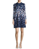 Collared Floral Cocktail Dress, Navy/Multicolor