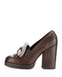 Monili-Kiltie Leather Pump, Brown
