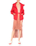 Sleeveless Split-Hem Belted Dress, Red/Anemone
