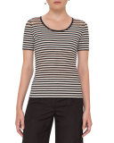 Striped Perforated Short-Sleeve Tee, Cream/Black