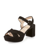 Crisscross Suede Platform Sandal, Black (Nero)