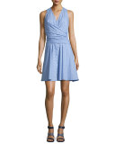 Sleeveless Tie-Back Poplin Dress, Blue