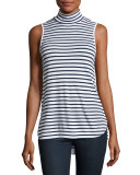 Striped Turtleneck Shell, White