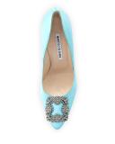Hangisi Satin Crystal-Toe Pump, Turquoise