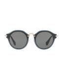 Trimmed Monochromatic Round Sunglasses