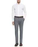 Double-Pleated Wool Trousers, Medium Gray