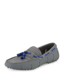 Rubber Tassel Loafer with Faux-Croc Trim, Gray