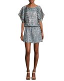 Sofinne Floral-Print Blouson Silk Minidress, Dusty Mink