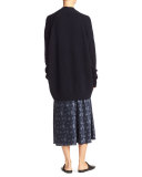 Calico Floral Silk Satin Midi-Length Slip Dress, Navy