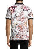 Floral & Snake Polo Shirt, White