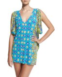 Corsica Printed Caftan Coverup, Turquoise