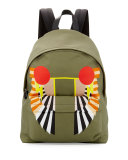 Wings-Print Canvas Backpack, Khaki