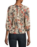 Aldona Floral-Print Ruffle Top, Black