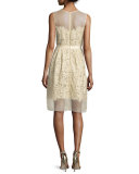 Sleeveless 3D Floral Cocktail Dress, Gold