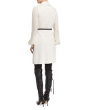 Keyhole Pleated Silk Blouse, Alabaster