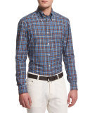 Check Long-Sleeve Sport Shirt, Blue/Brown