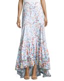 Floral Tiered Maxi Skirt, White